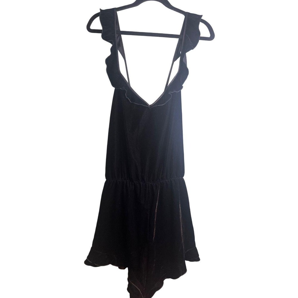 Victoria's Secret Black Velvet Ruffle Romper Open Back Loungewear Large 385849